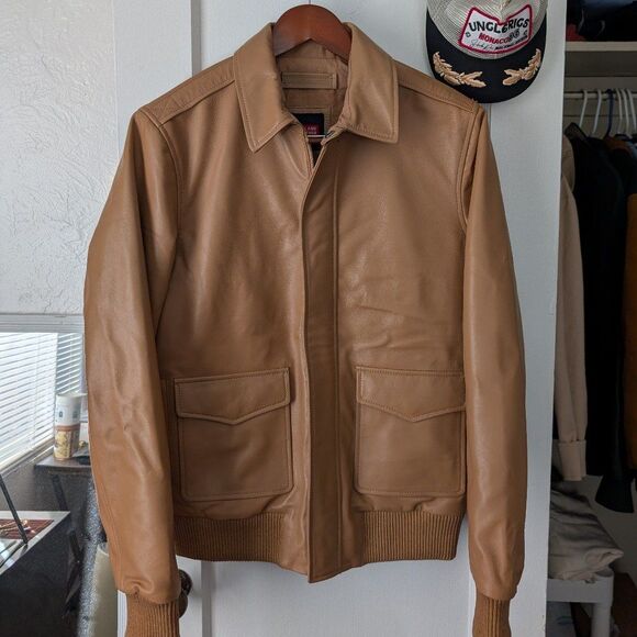 NEW Tan A2 Leather Flight Bomber Jacket -- Size s - Picture 1 of 3